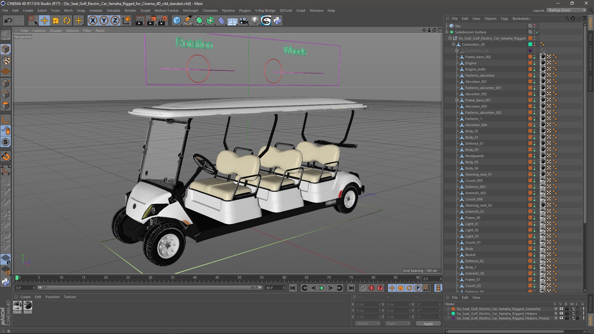 Six Seat Golf Electric Car Yamaha Rigged for Cinema 4D 3D model