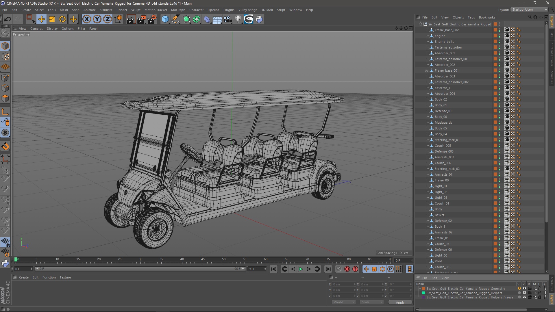 Six Seat Golf Electric Car Yamaha Rigged for Cinema 4D 3D model