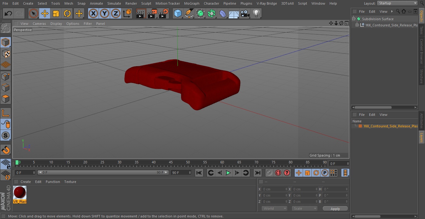 3D model YKK Contoured Side Release Plastic Buckle Red