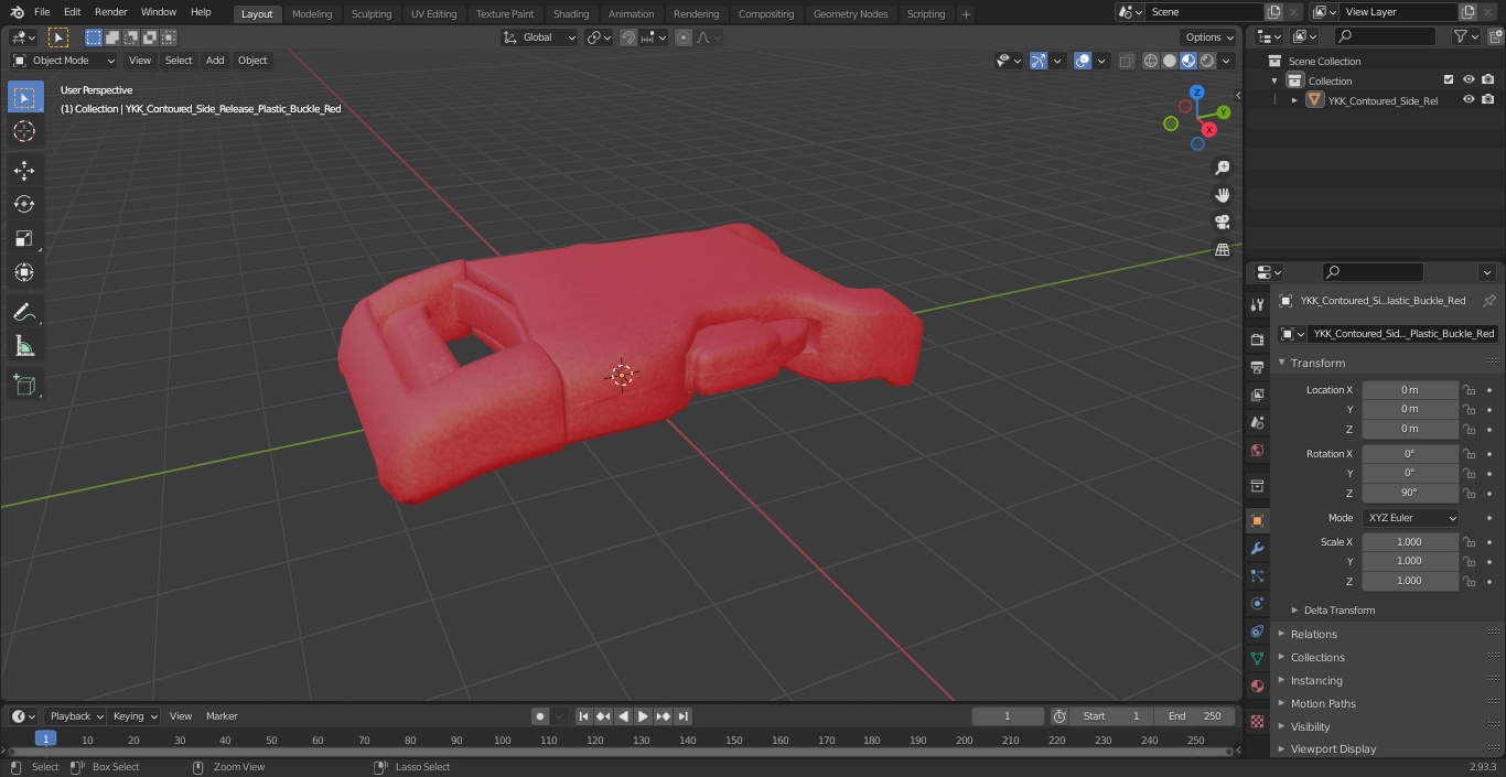 3D model YKK Contoured Side Release Plastic Buckle Red