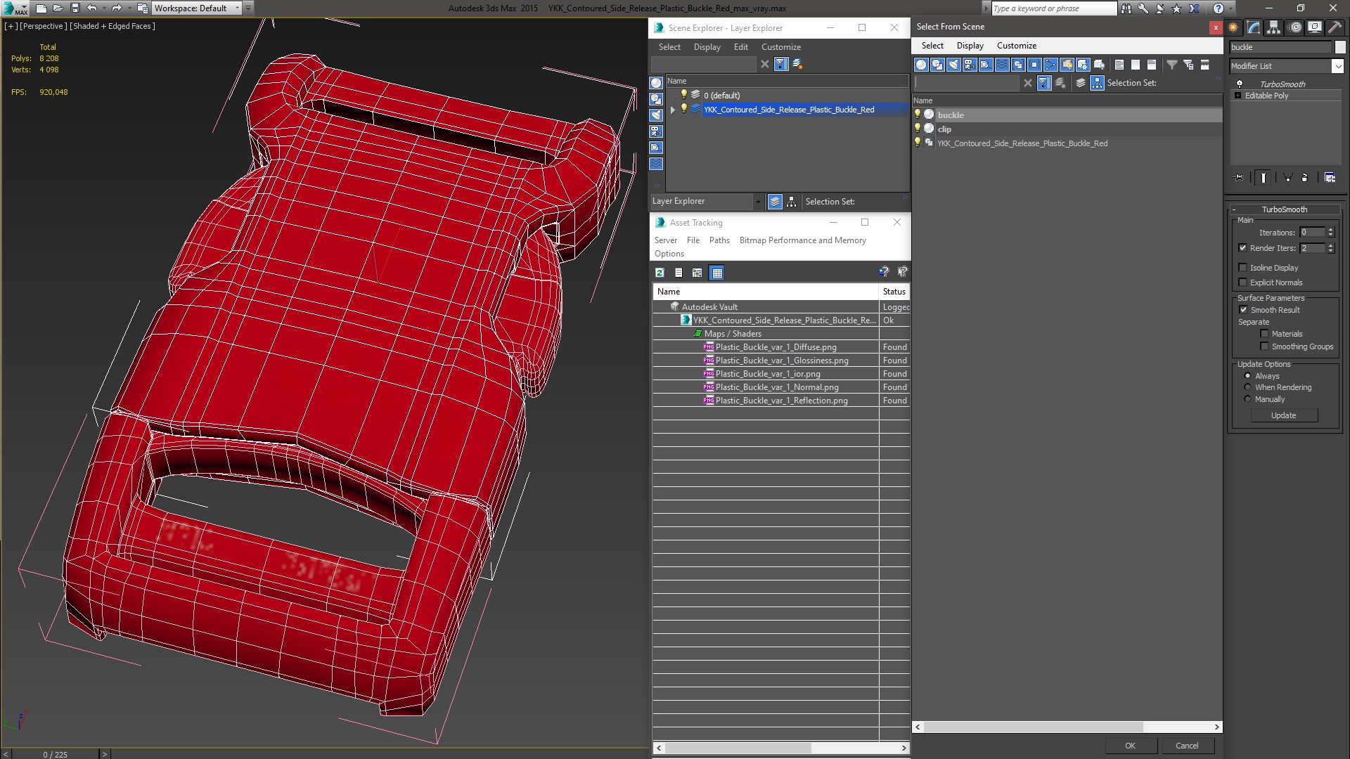 3D model YKK Contoured Side Release Plastic Buckle Red