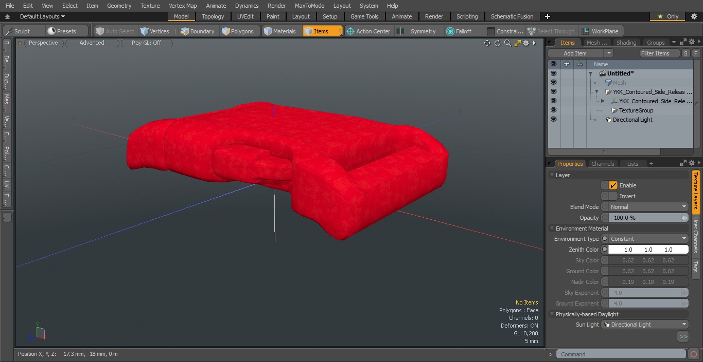 3D model YKK Contoured Side Release Plastic Buckle Red