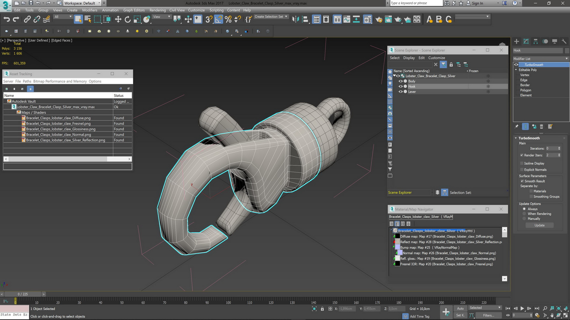 Lobster Claw Bracelet Clasp Silver 3D model