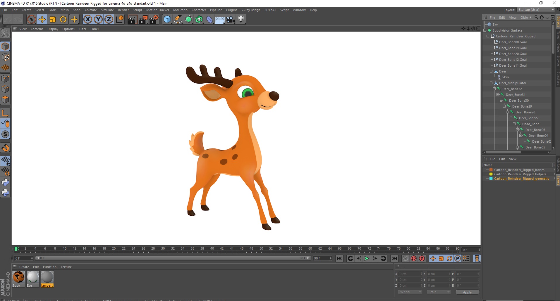 Cartoon Reindeer Rigged for Cinema 4D 3D