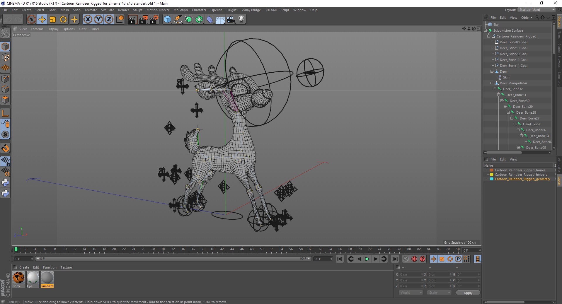 Cartoon Reindeer Rigged for Cinema 4D 3D