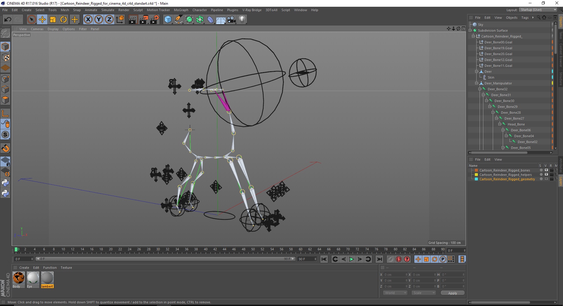 Cartoon Reindeer Rigged for Cinema 4D 3D