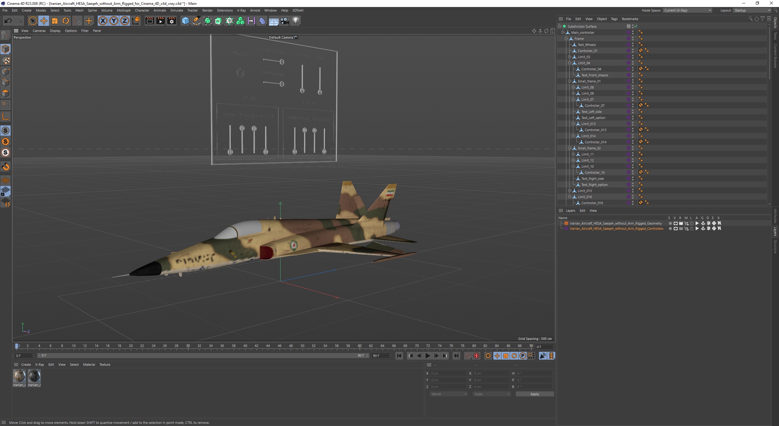 3D Iranian Aircraft HESA Saeqeh without Arm Rigged for Cinema 4D