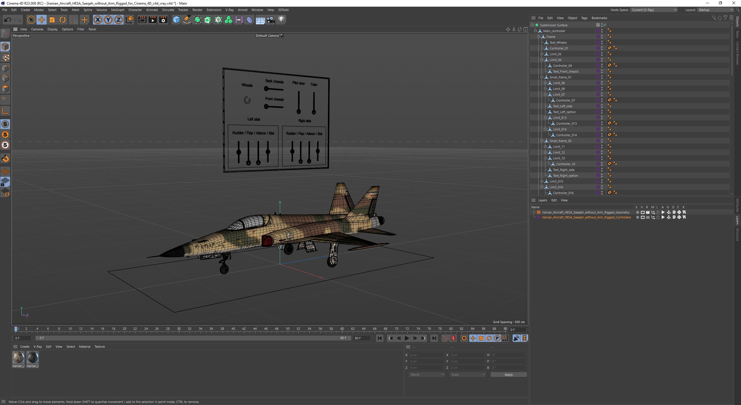 3D Iranian Aircraft HESA Saeqeh without Arm Rigged for Cinema 4D