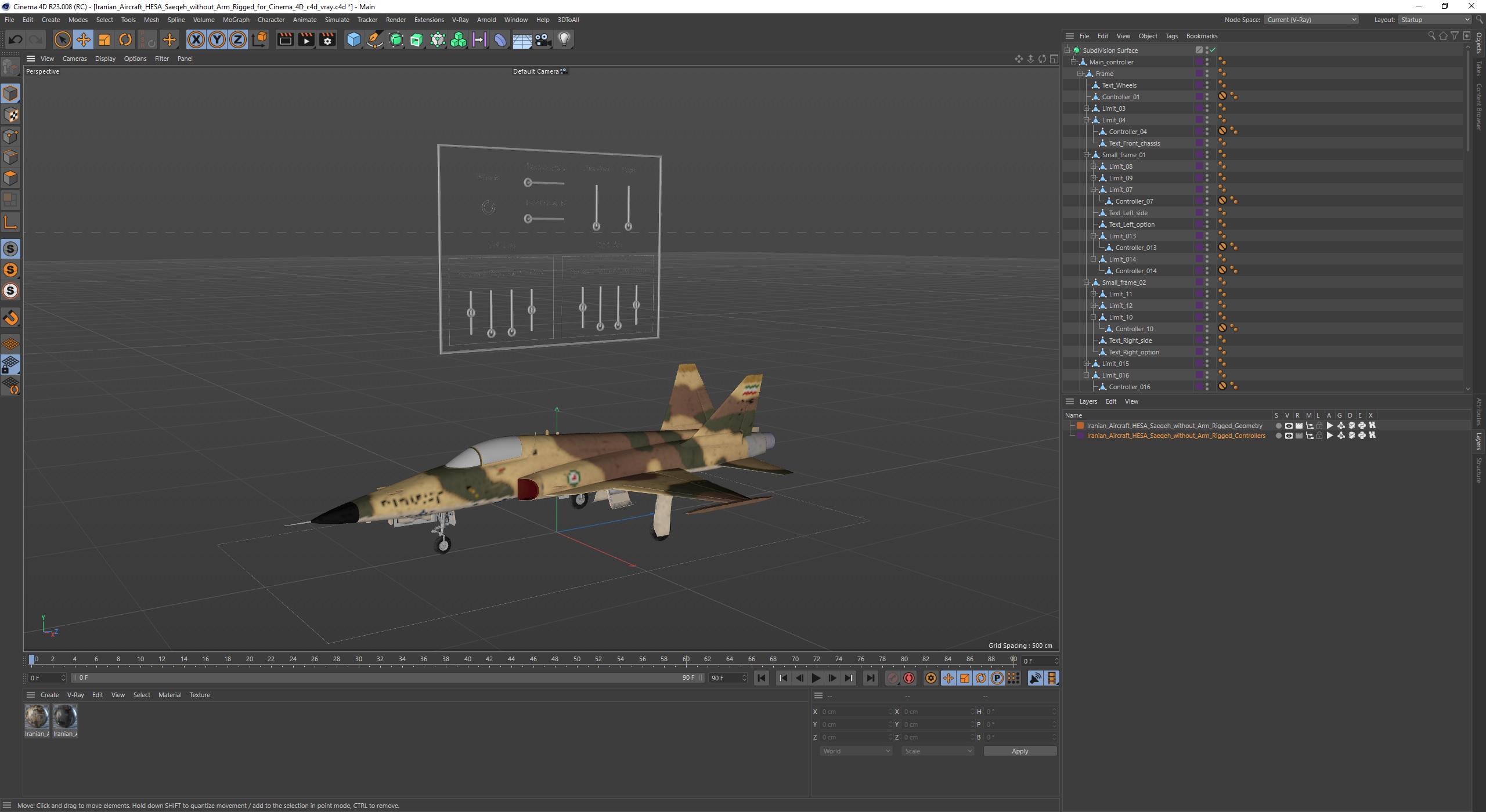 3D Iranian Aircraft HESA Saeqeh without Arm Rigged for Cinema 4D