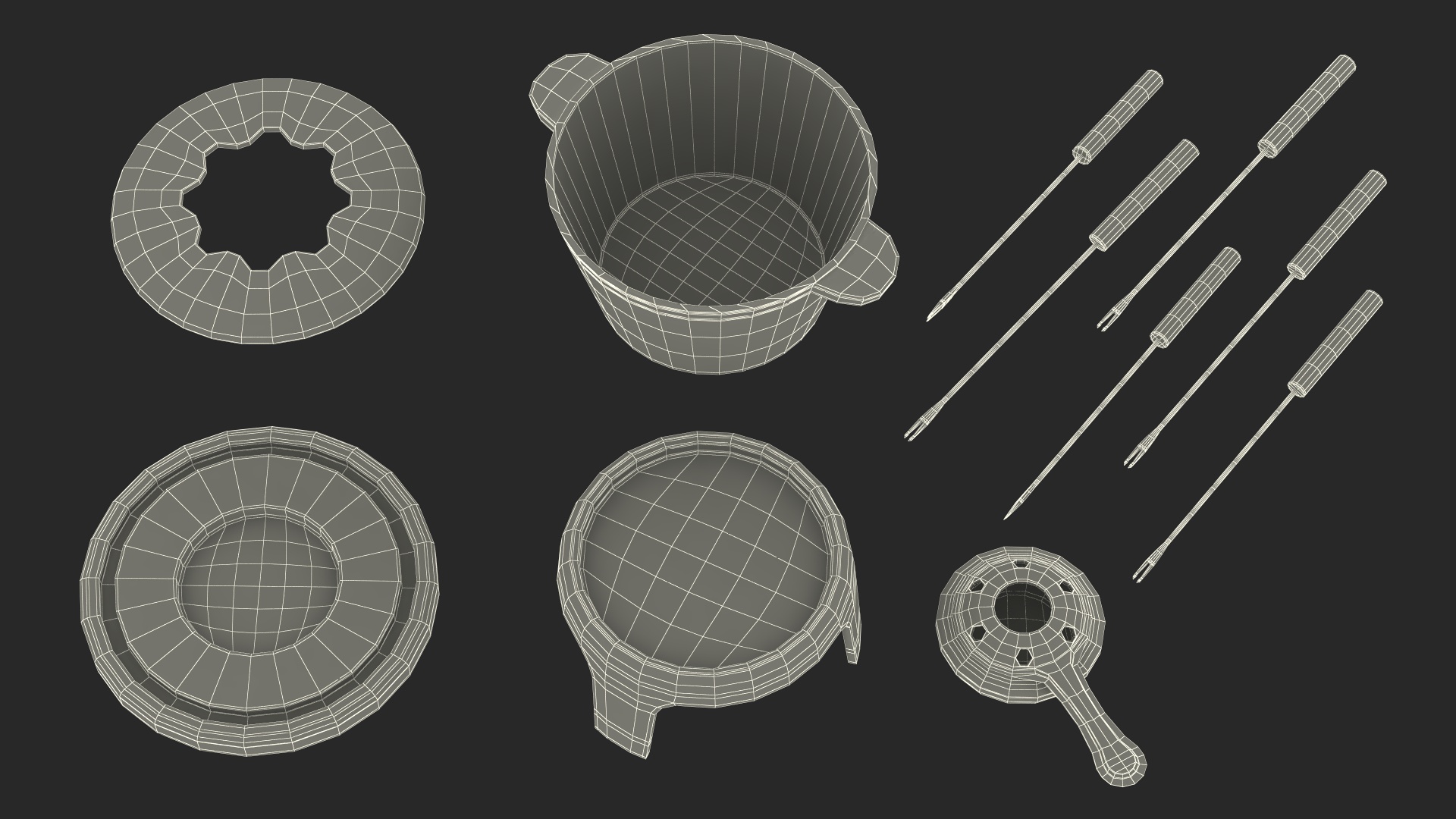 3D Cheese Fondue Set Black model