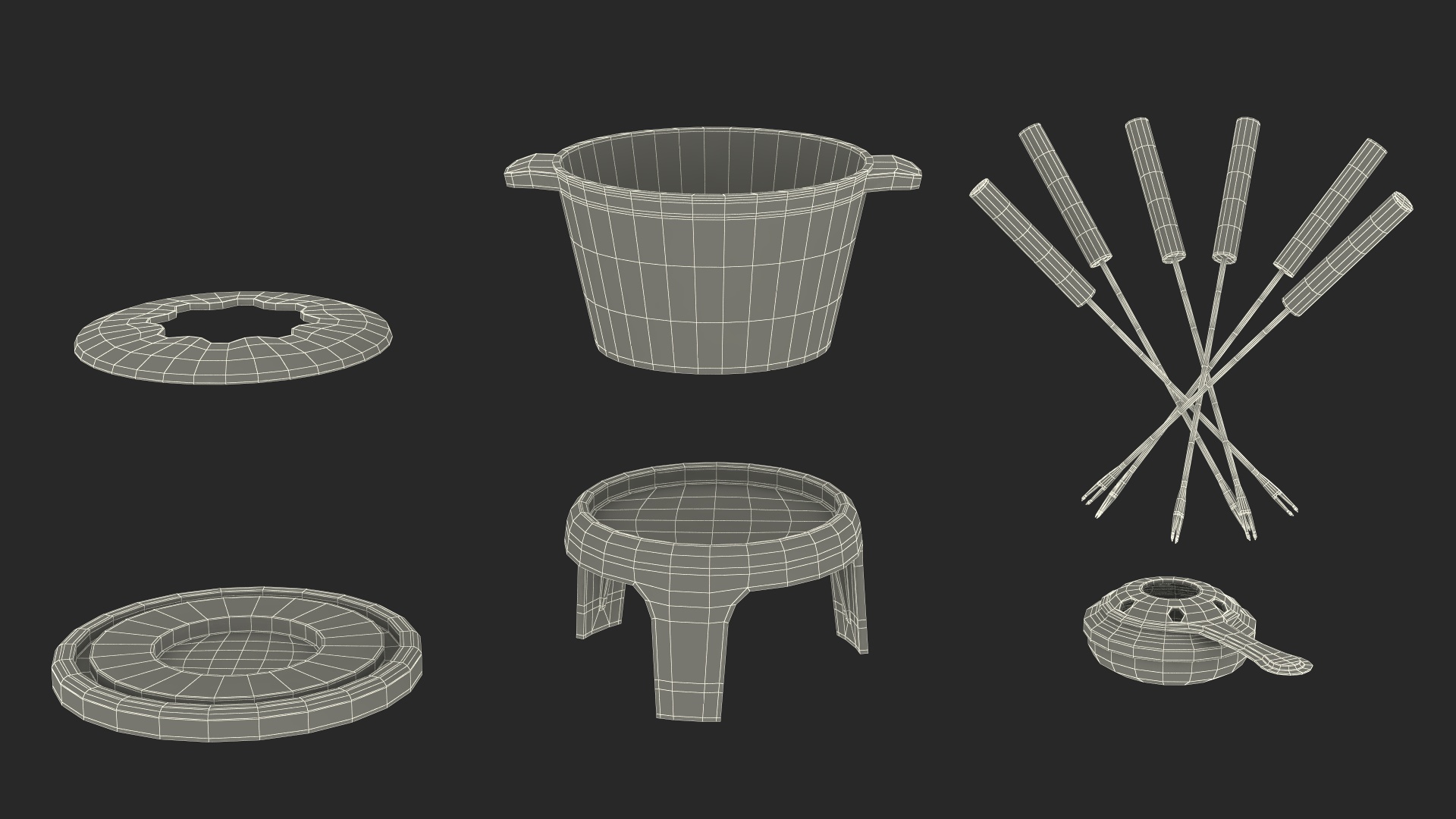 3D Cheese Fondue Set Black model