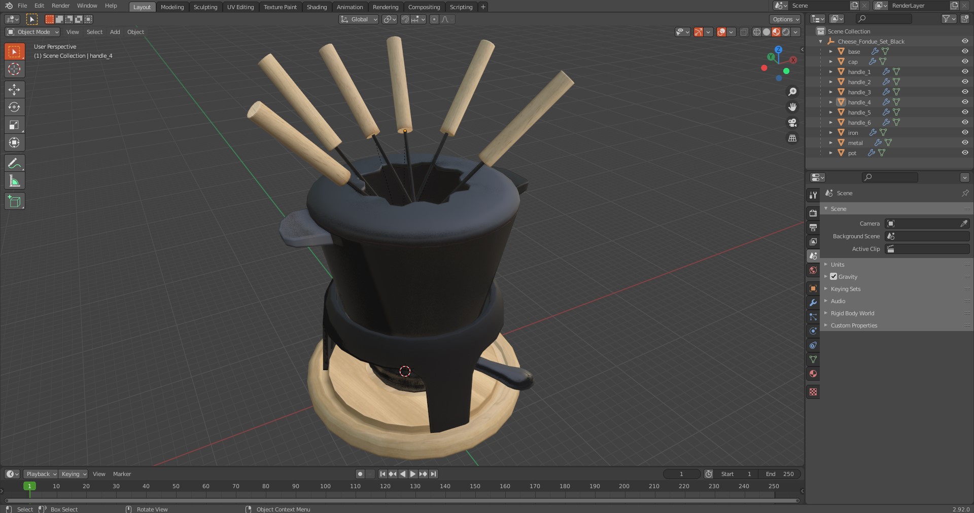 3D Cheese Fondue Set Black model