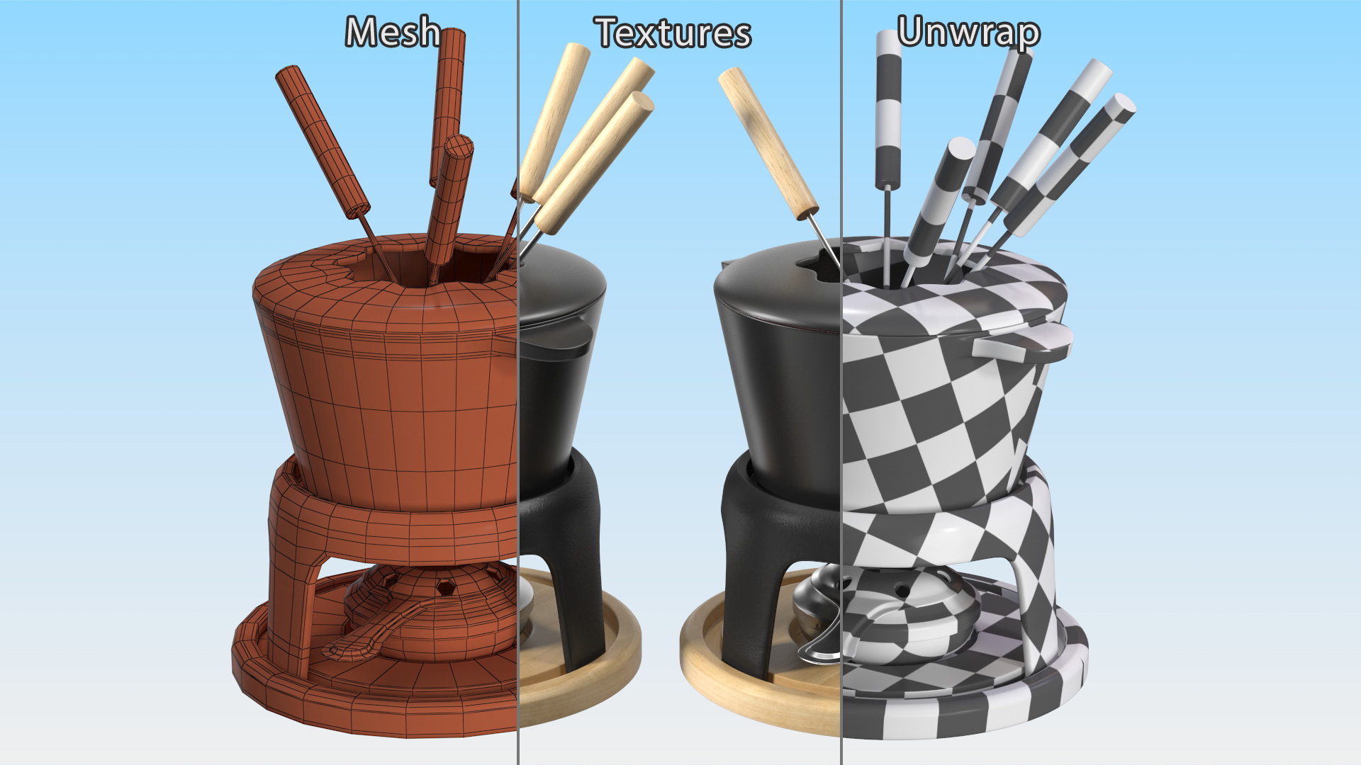 3D Cheese Fondue Set Black model