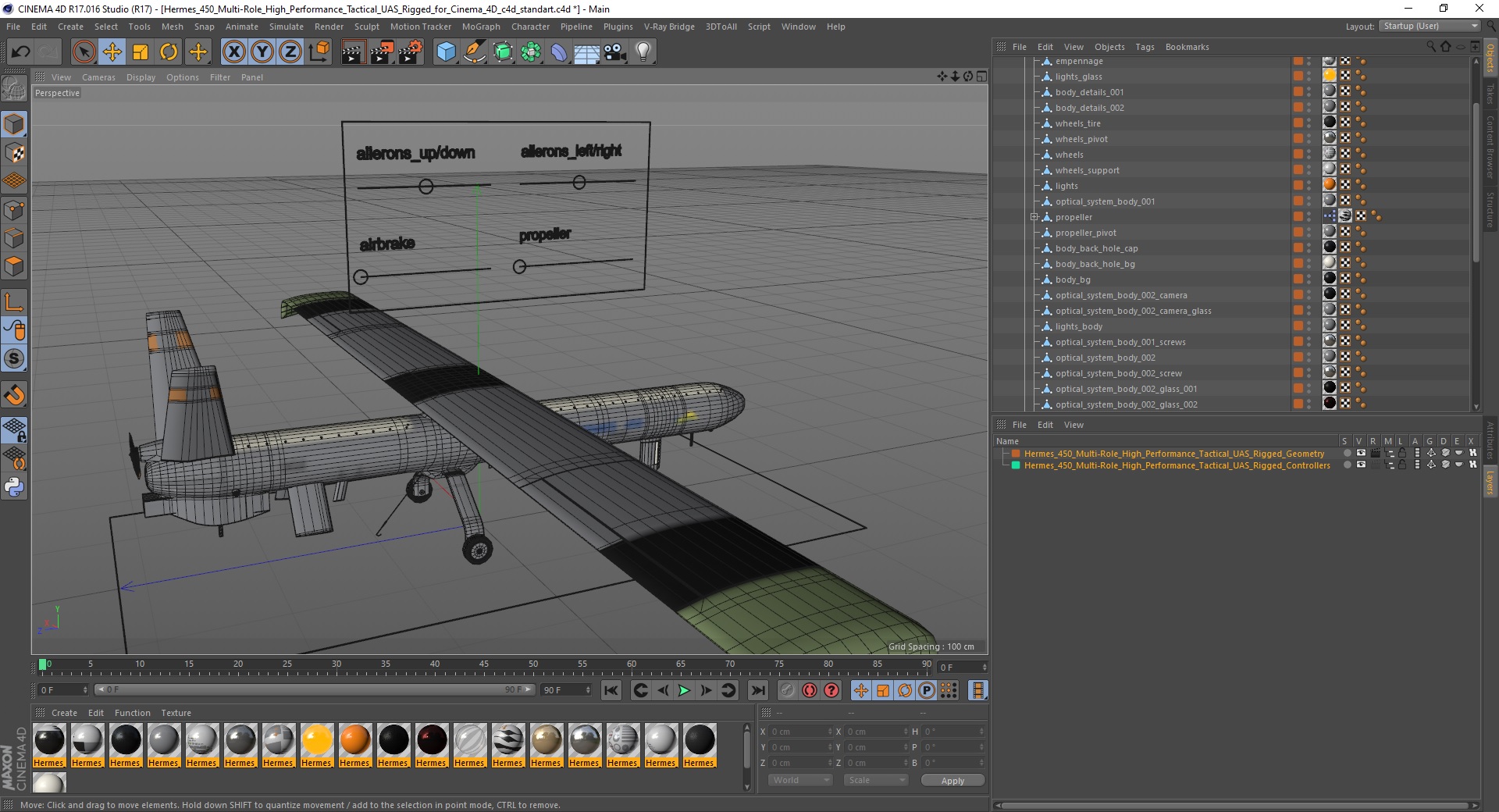 Hermes 450 Multi-Role High Performance Tactical UAS Rigged for Cinema 4D 3D