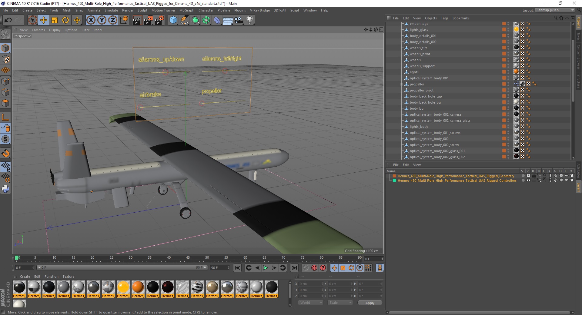 Hermes 450 Multi-Role High Performance Tactical UAS Rigged for Cinema 4D 3D