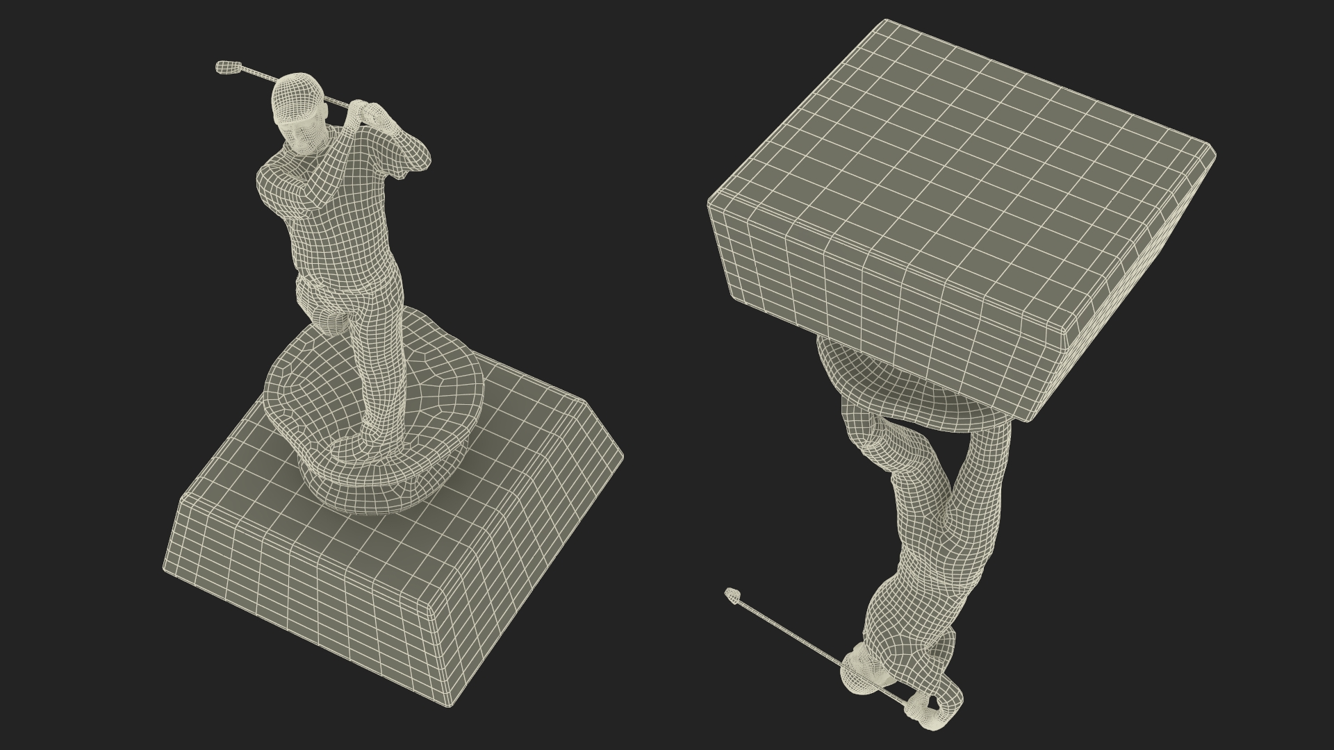 3D Golfer Trophy Award Golden Mockup model