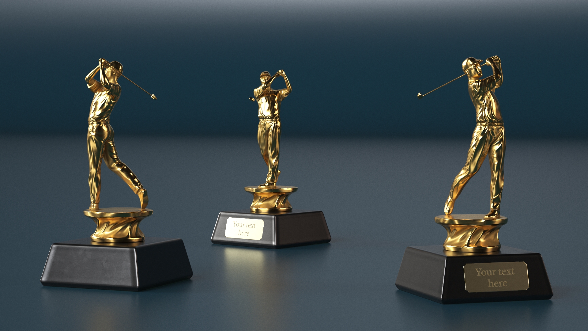 3D Golfer Trophy Award Golden Mockup model