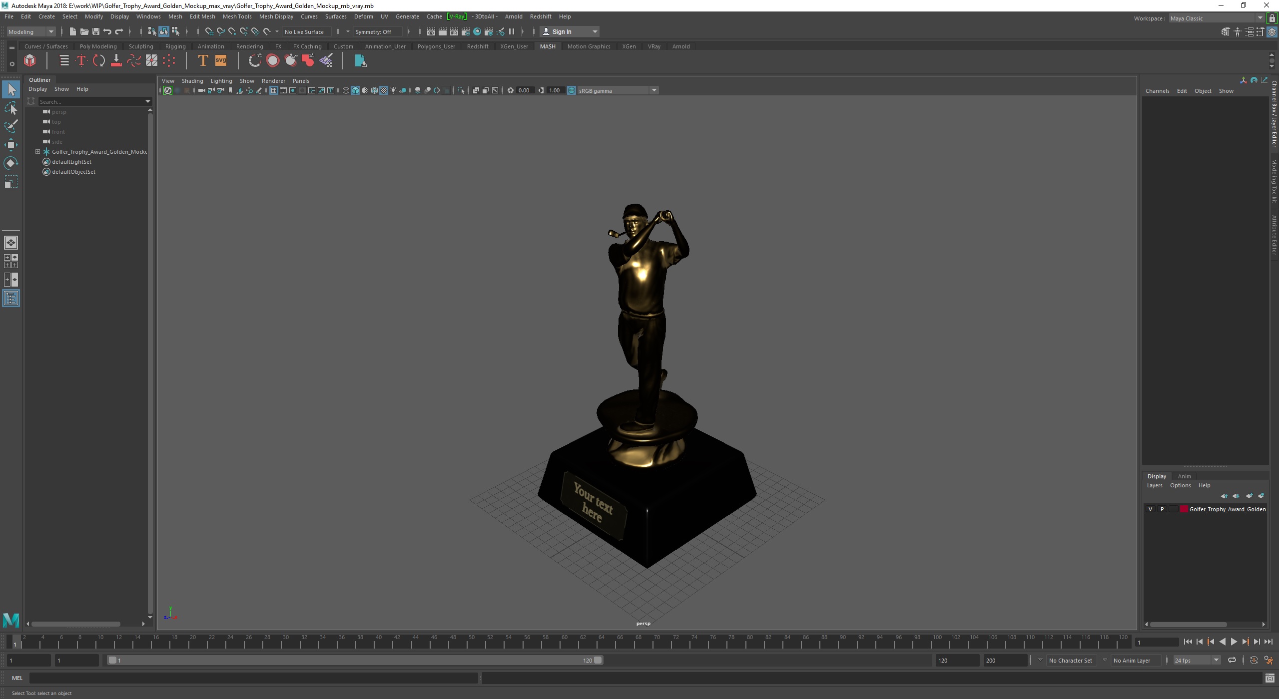 3D Golfer Trophy Award Golden Mockup model