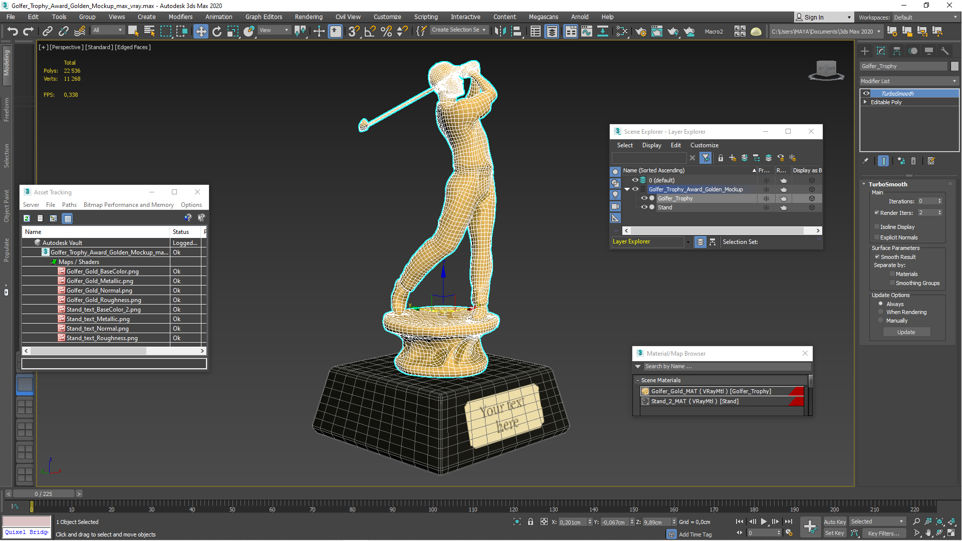 3D Golfer Trophy Award Golden Mockup model