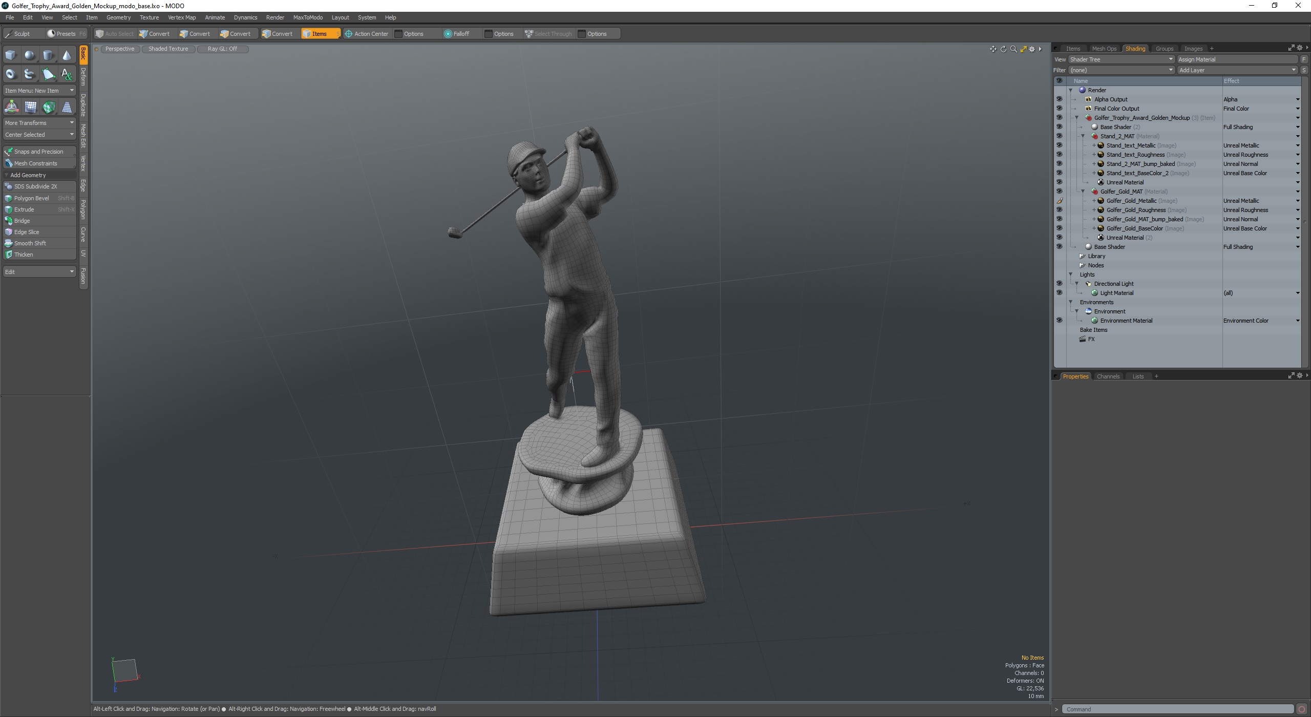 3D Golfer Trophy Award Golden Mockup model