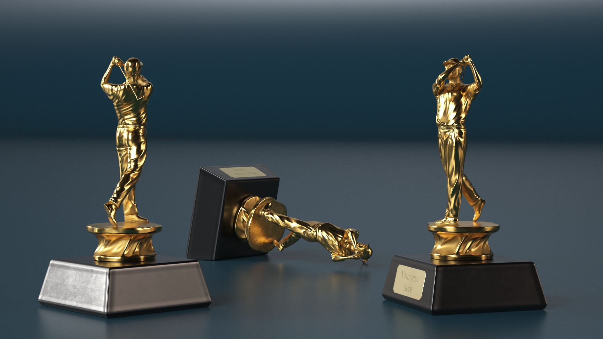 3D Golfer Trophy Award Golden Mockup model