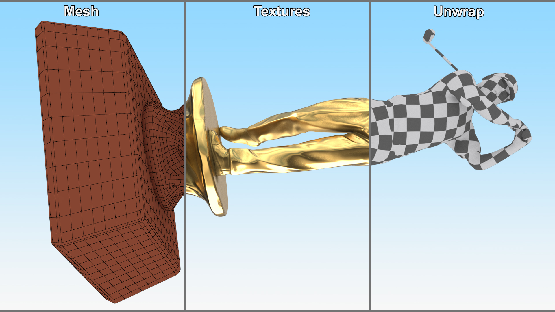 3D Golfer Trophy Award Golden Mockup model