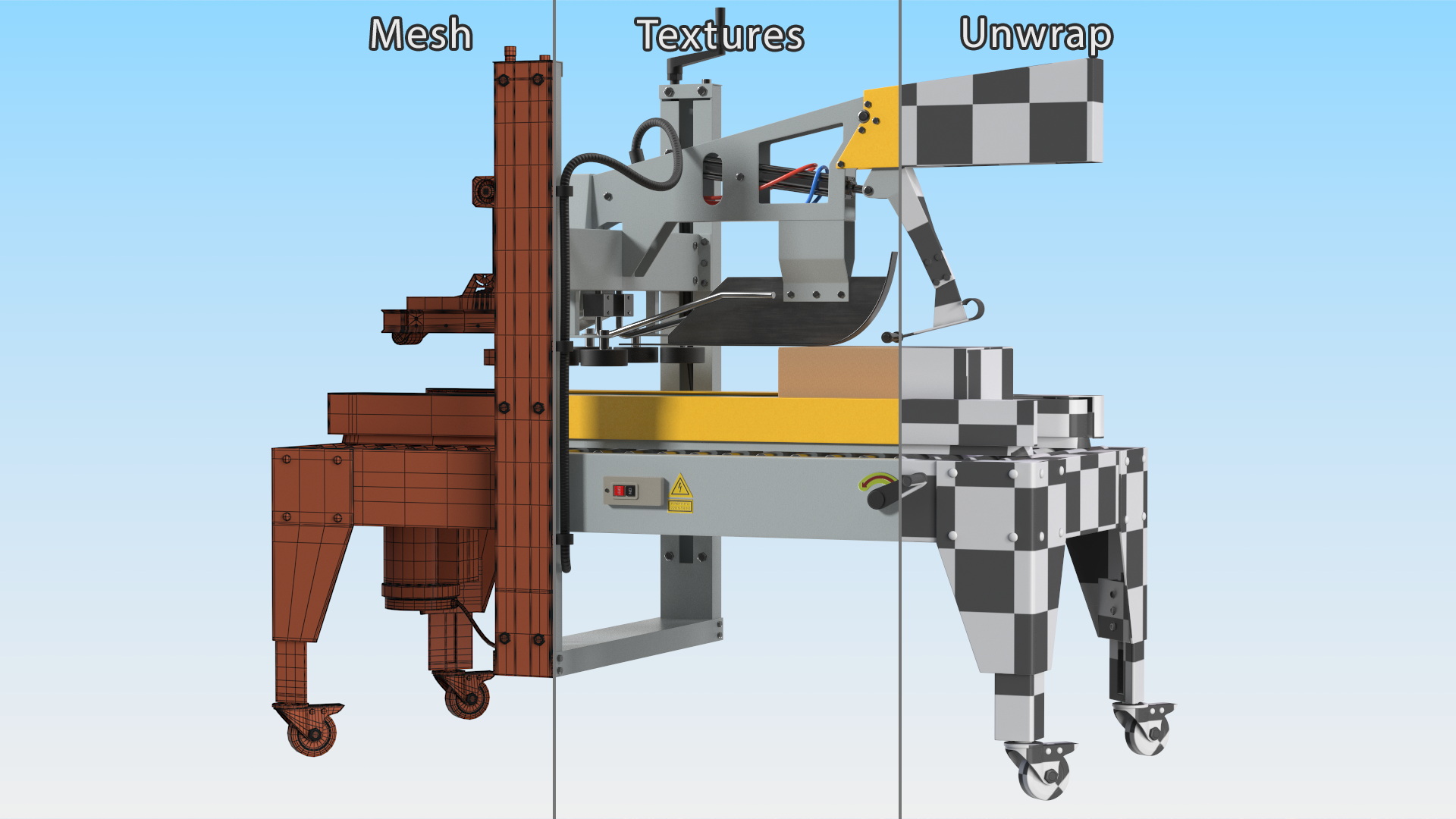 3D model Auto Carton Packing Machine Yellow Rigged for Maya