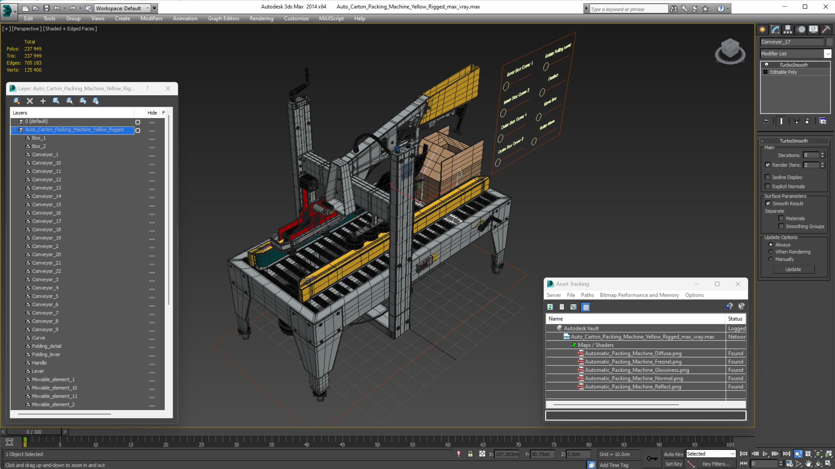 3D model Auto Carton Packing Machine Yellow Rigged for Maya