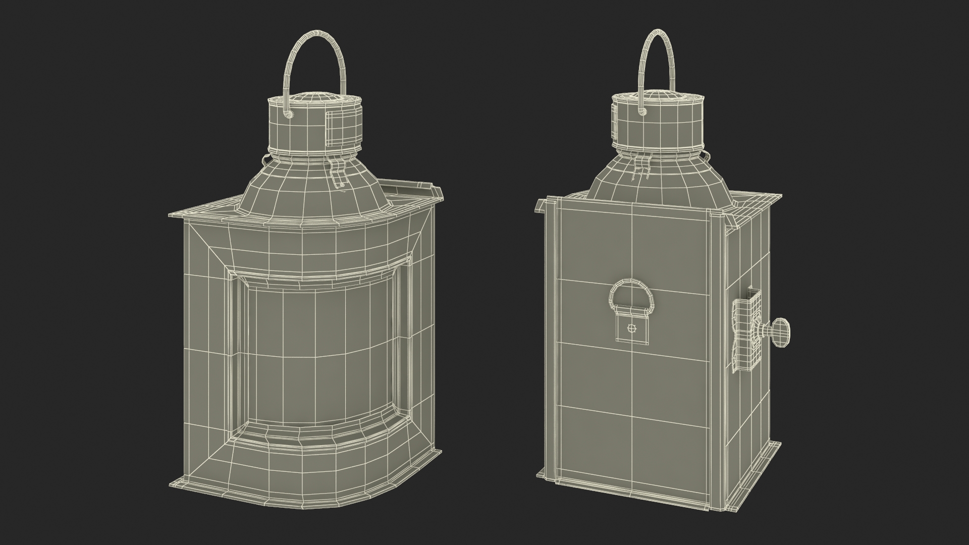 Antique Copper Ship Lantern with Black Glass 3D model