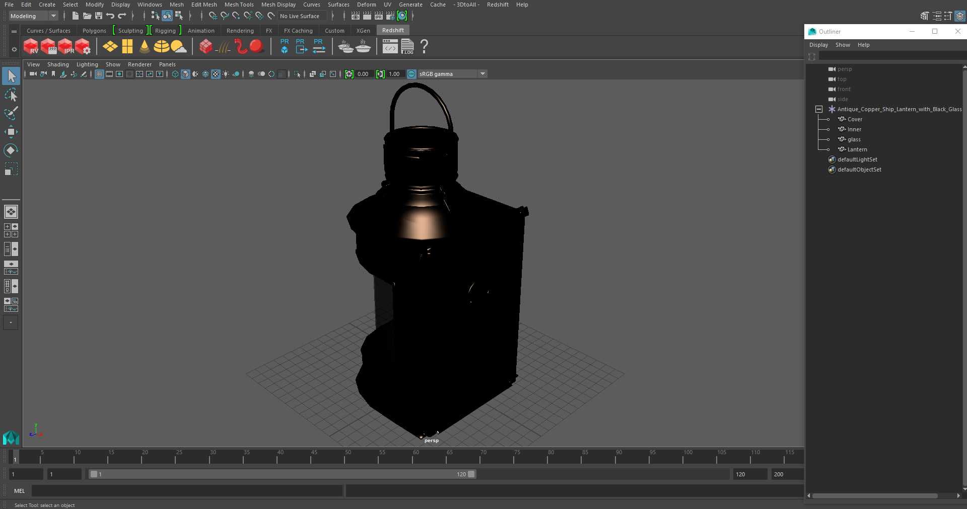 Antique Copper Ship Lantern with Black Glass 3D model