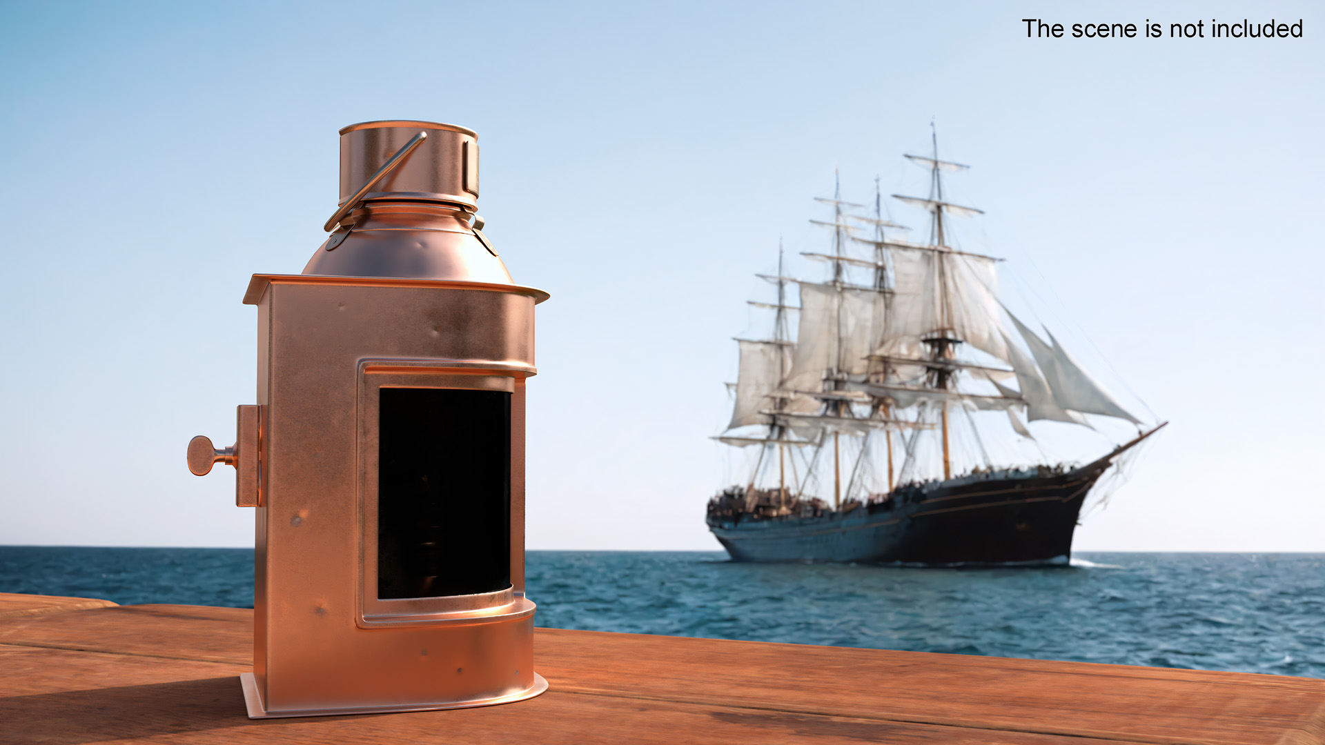 Antique Copper Ship Lantern with Black Glass 3D model
