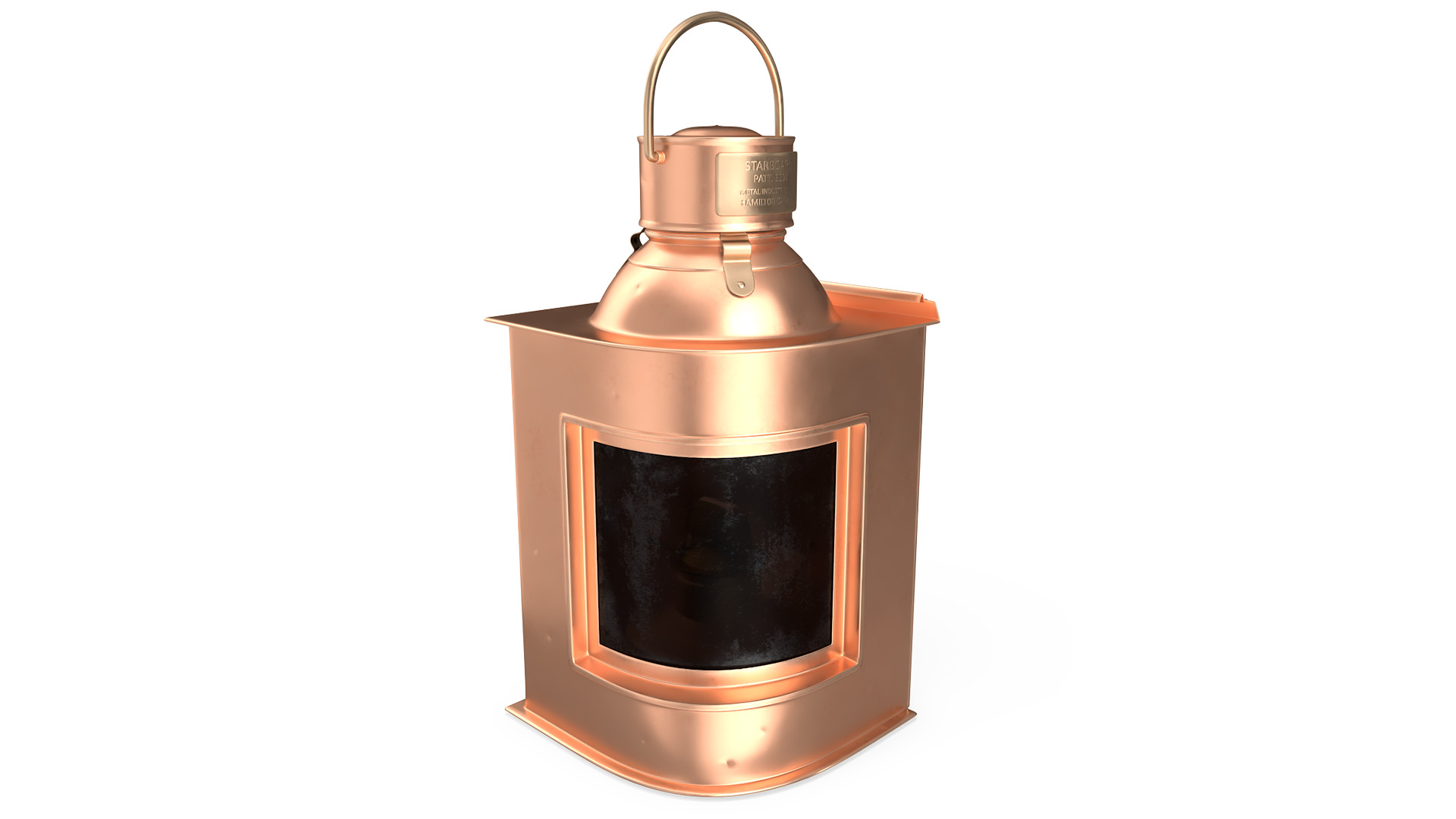 Antique Copper Ship Lantern with Black Glass 3D model