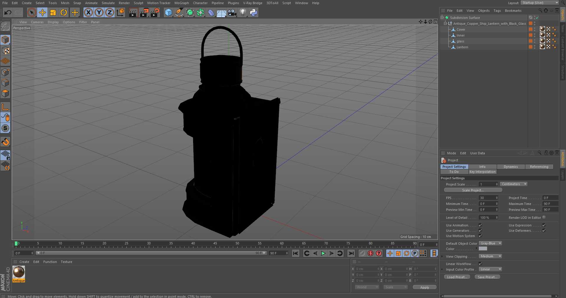Antique Copper Ship Lantern with Black Glass 3D model
