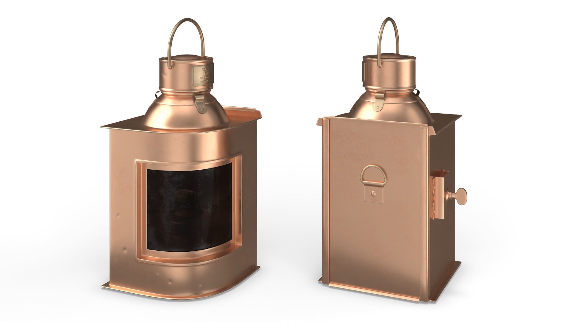 Antique Copper Ship Lantern with Black Glass 3D model