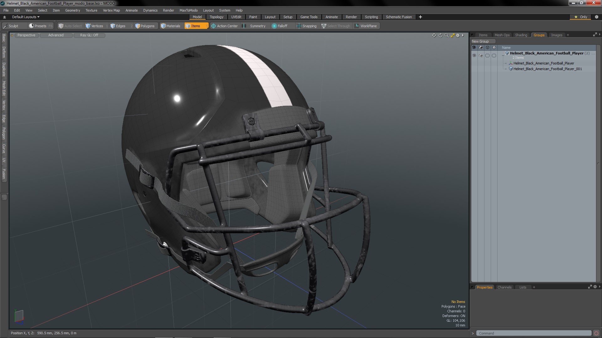 Helmet Black American Football Player 3D