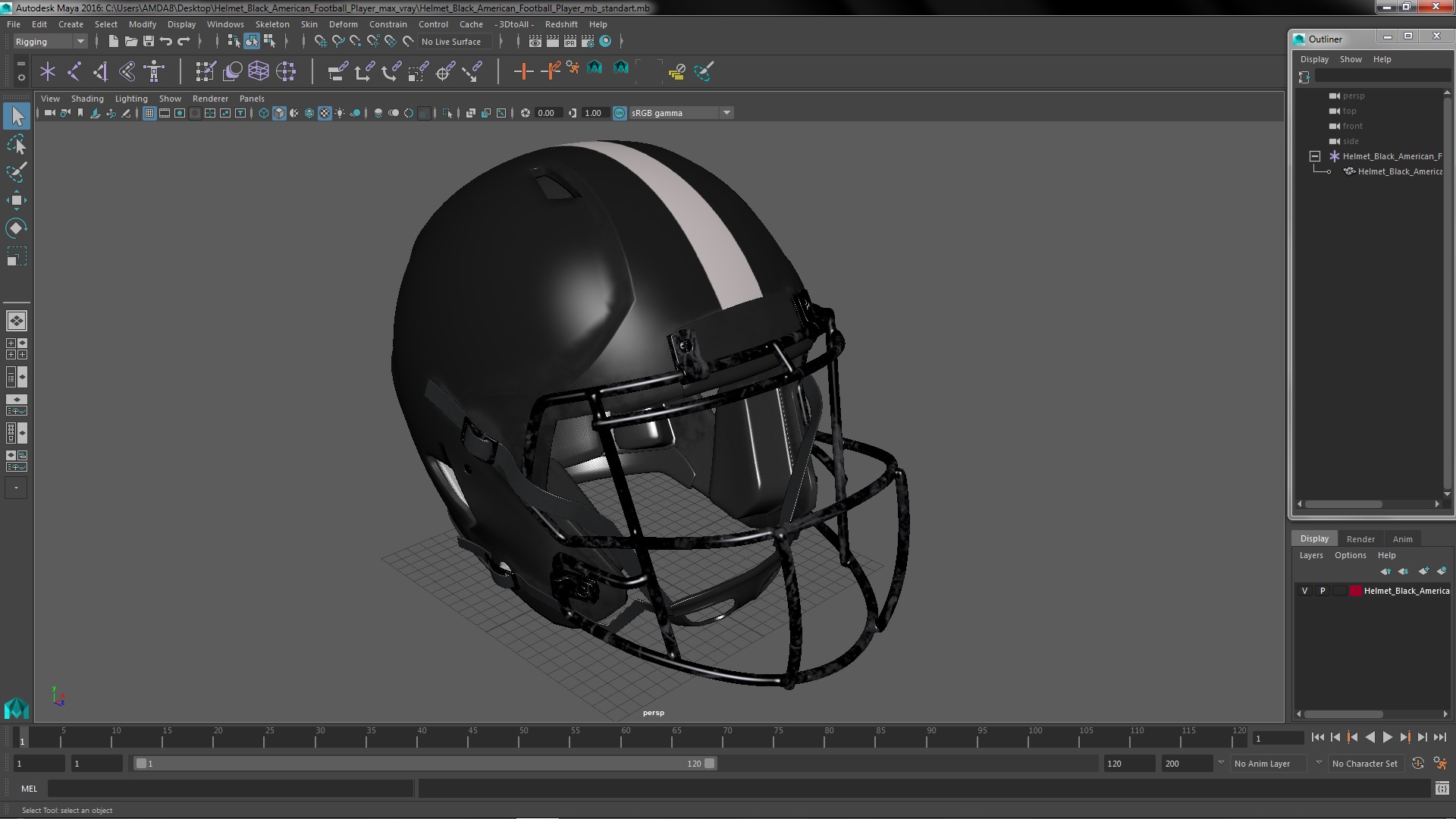 Helmet Black American Football Player 3D