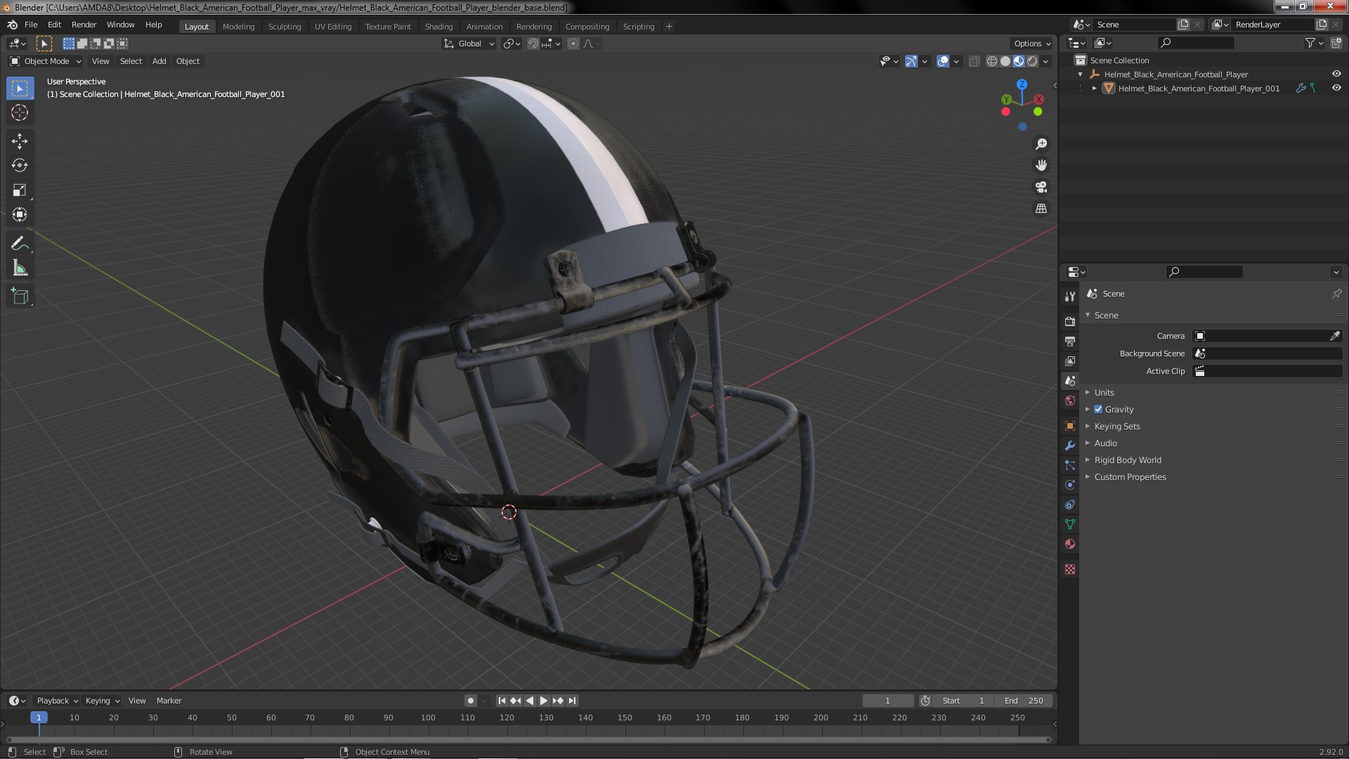 Helmet Black American Football Player 3D
