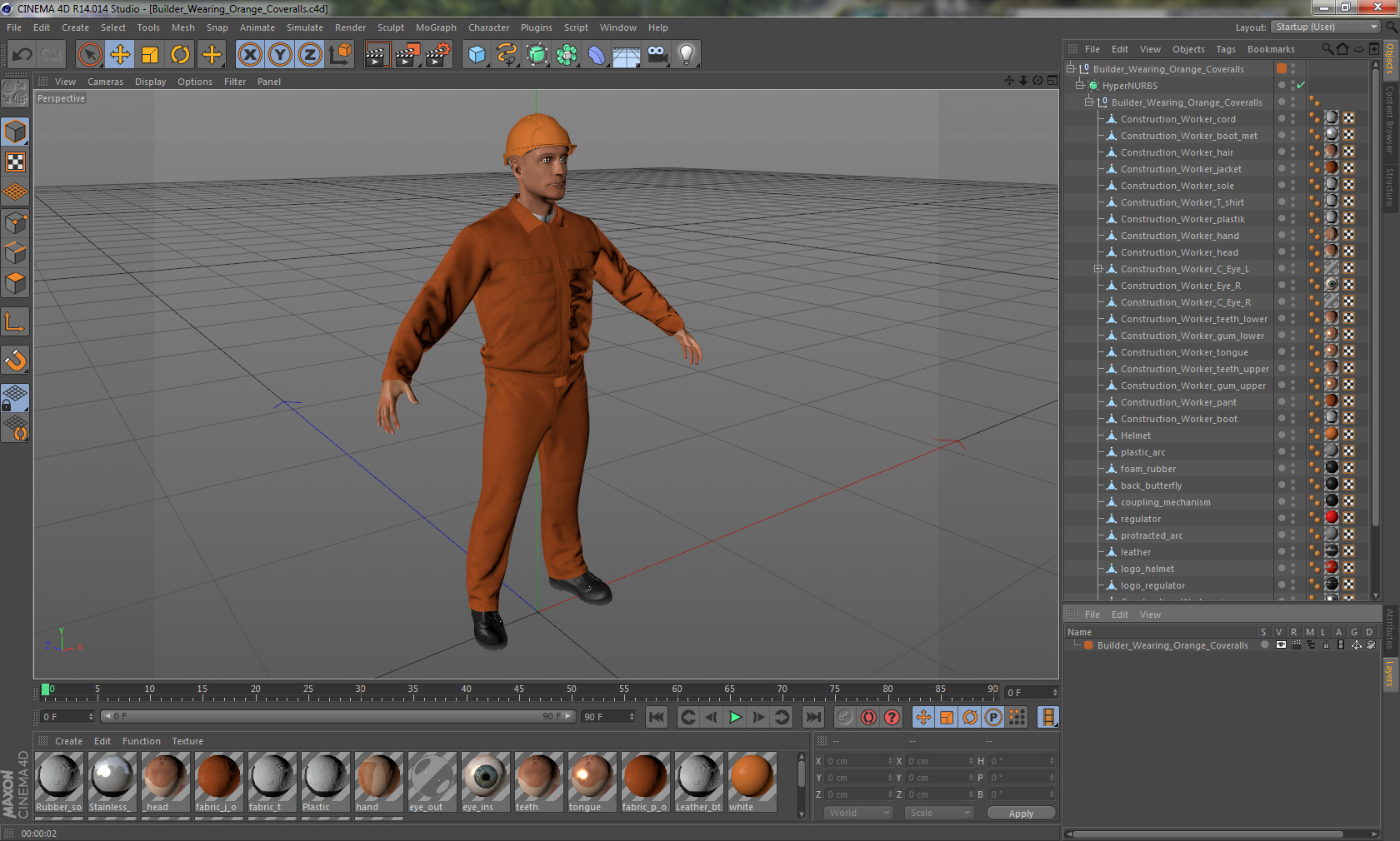 Builder Wearing Orange Coveralls 3D