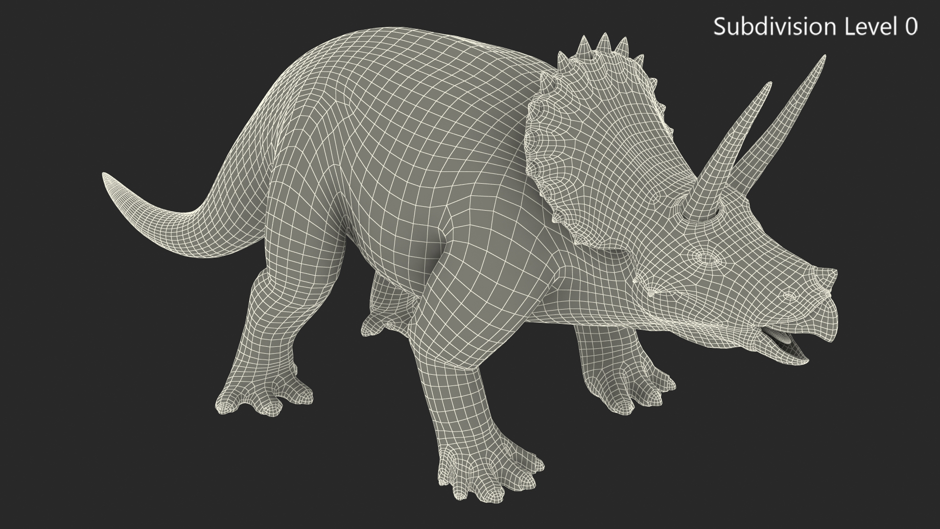 3D Triceratops Skeleton Standing Pose with Transparent Skin