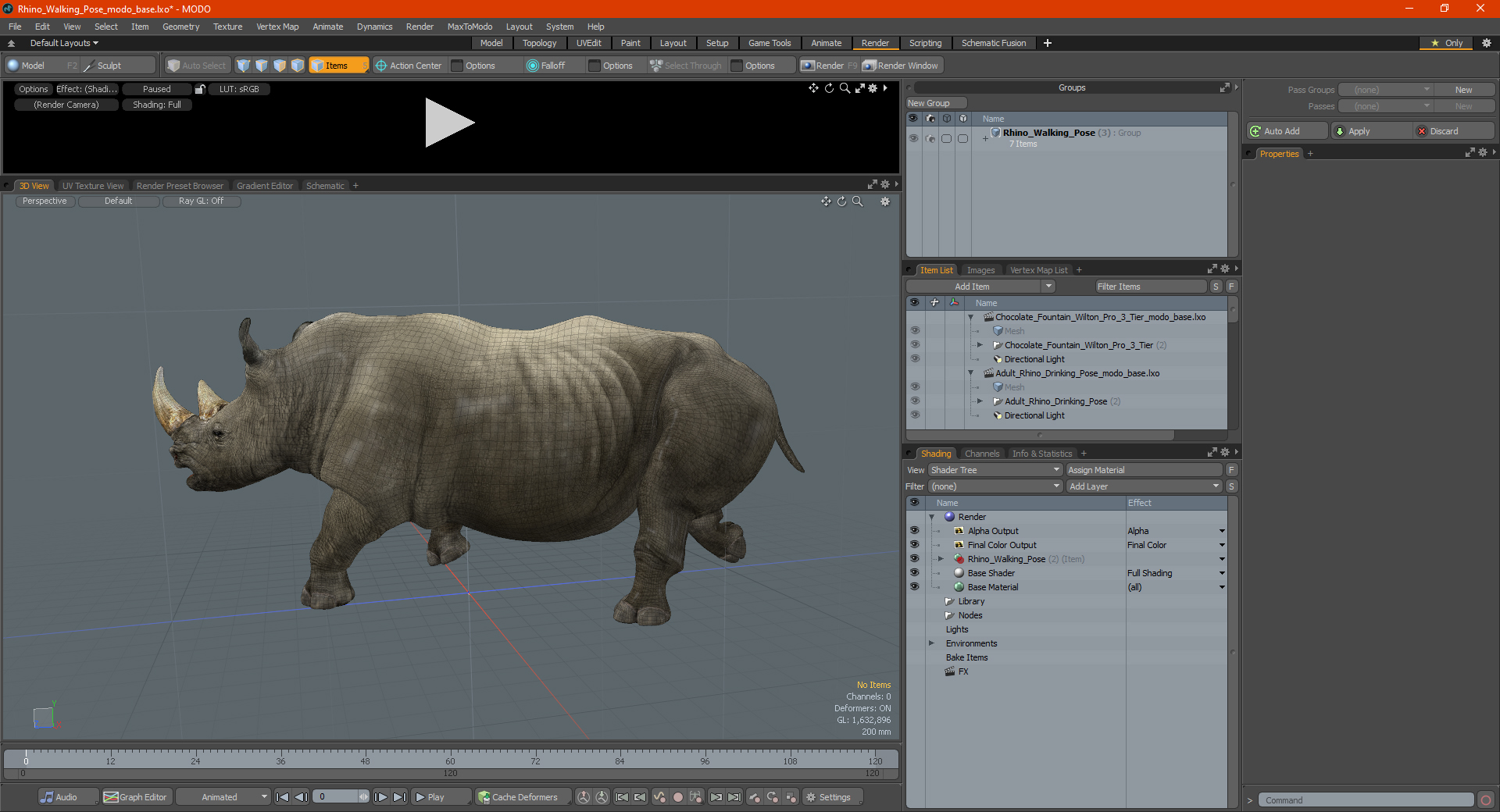 3D Rhino Walking Pose model