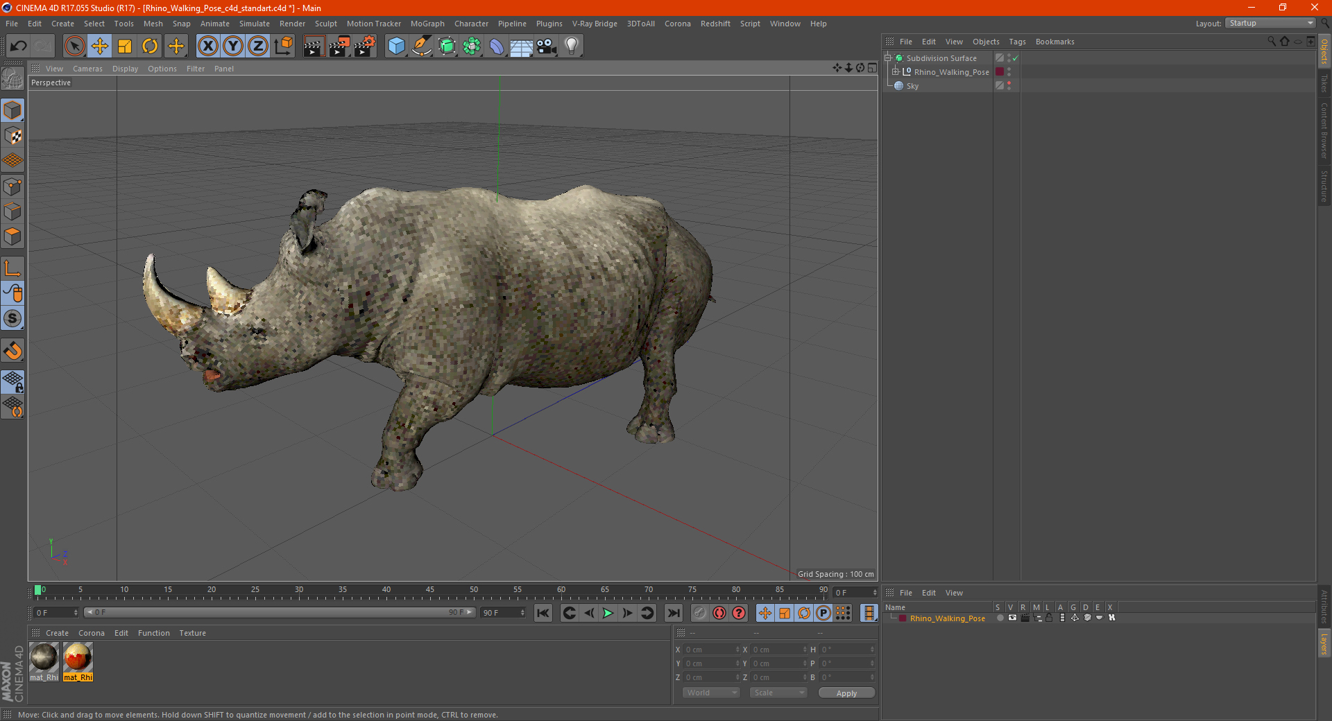 3D Rhino Walking Pose model