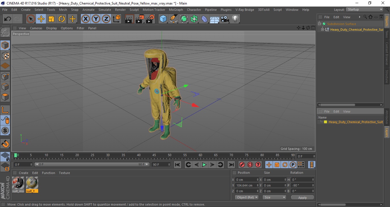 3D model Heavy Duty Chemical Protective Suit Neutral Pose Yellow