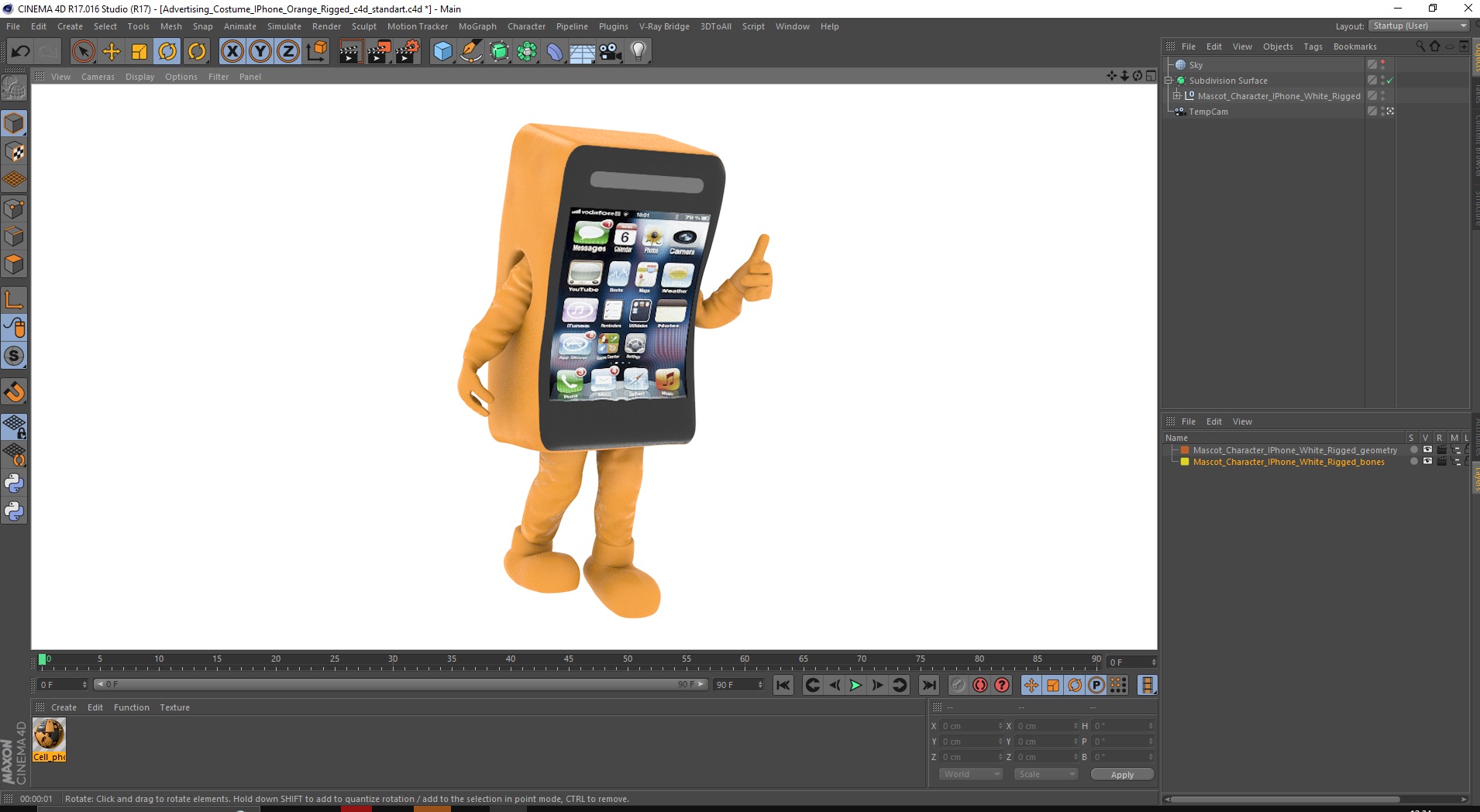 Advertising Costume IPhone Orange Rigged for Cinema 4D 3D model