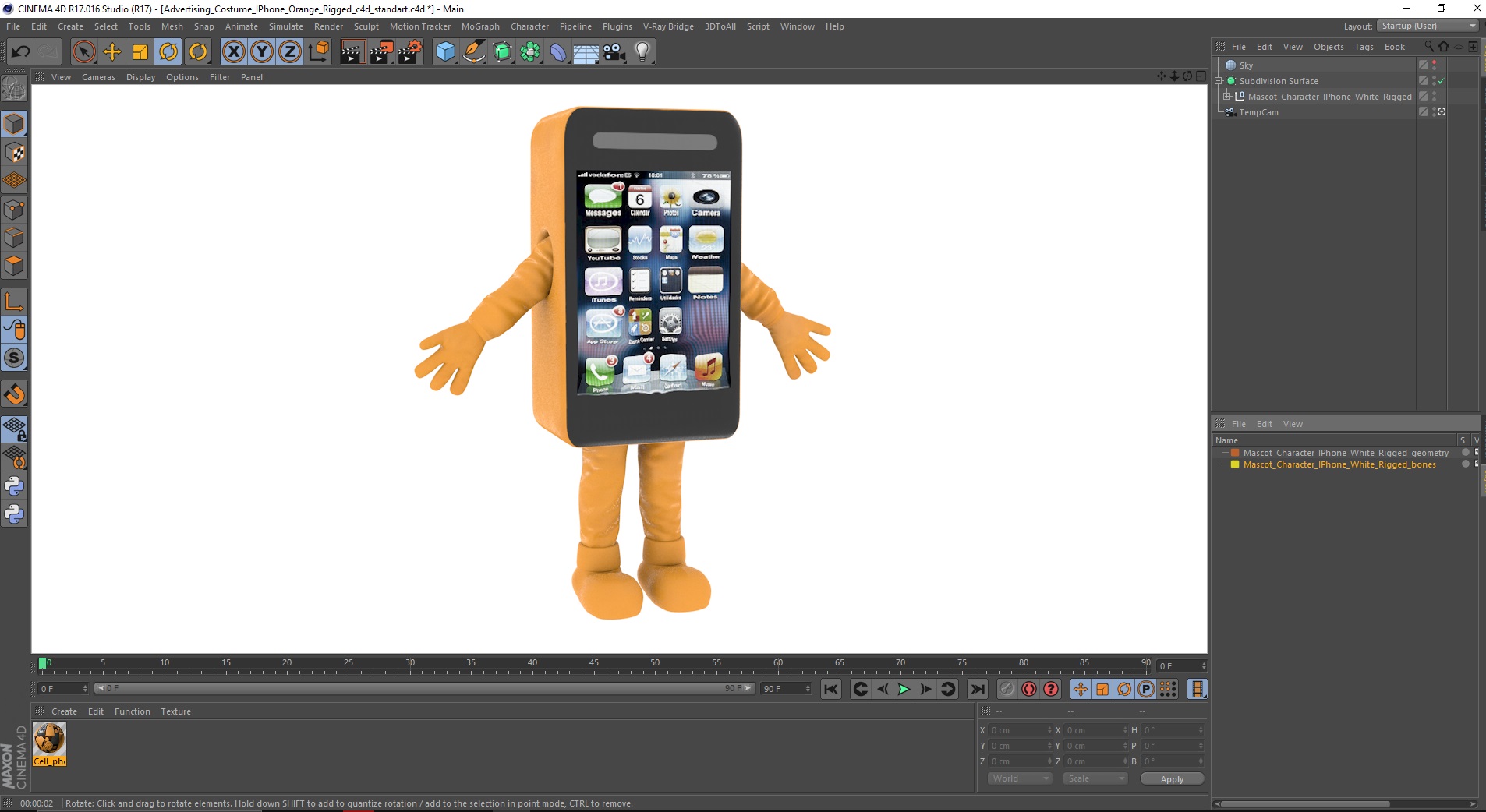 Advertising Costume IPhone Orange Rigged for Cinema 4D 3D model