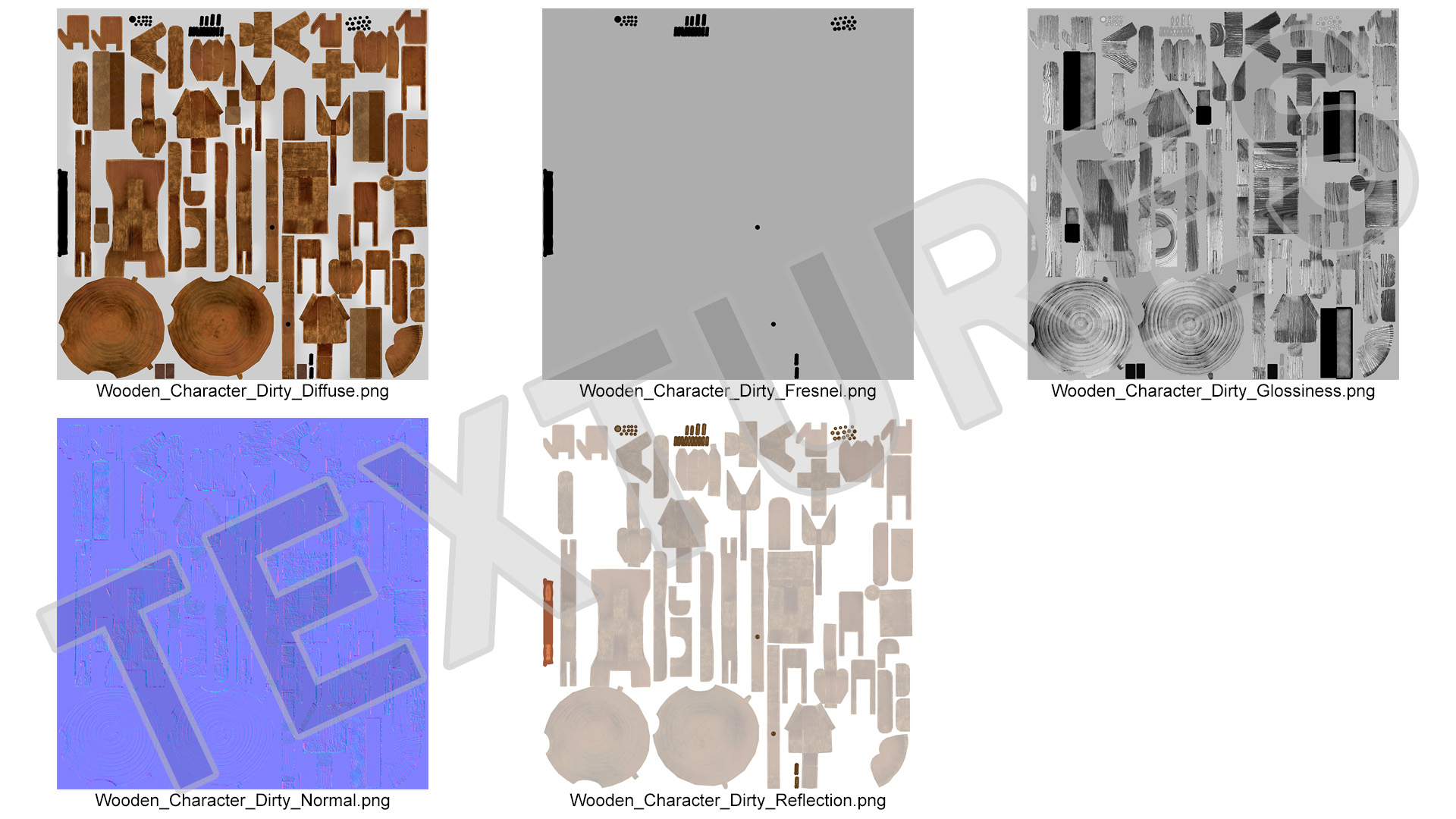 3D Dirty Wood Character Shows
