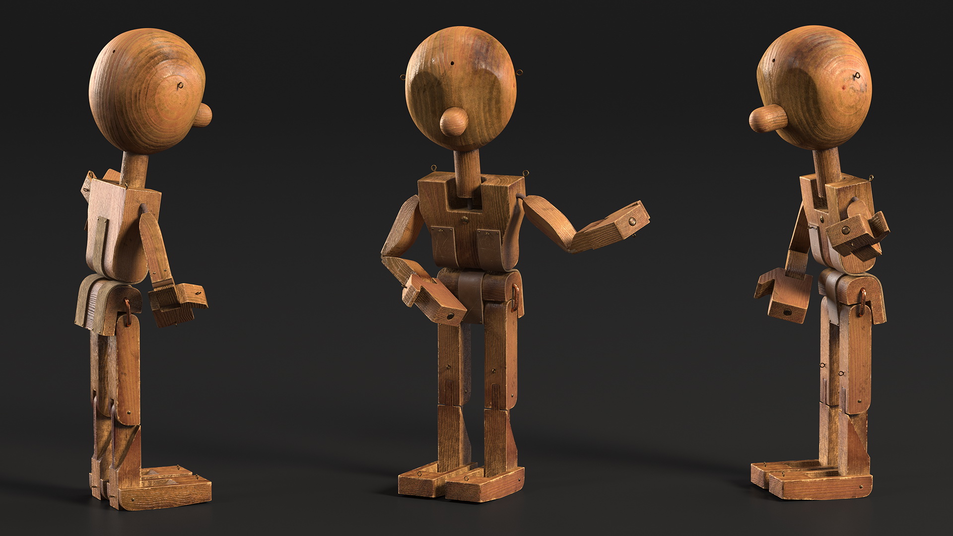 3D Dirty Wood Character Shows