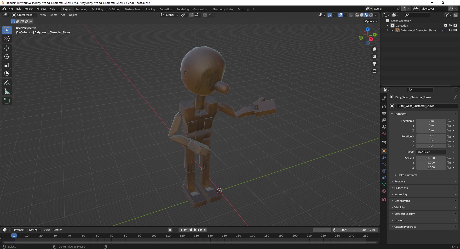 3D Dirty Wood Character Shows