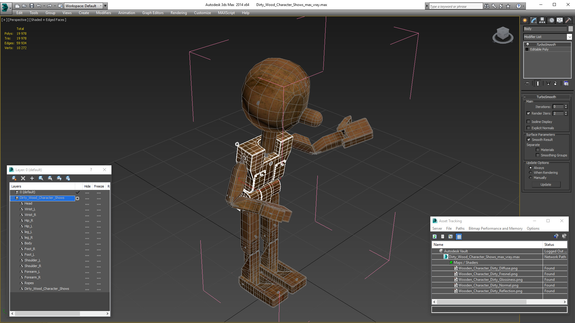 3D Dirty Wood Character Shows