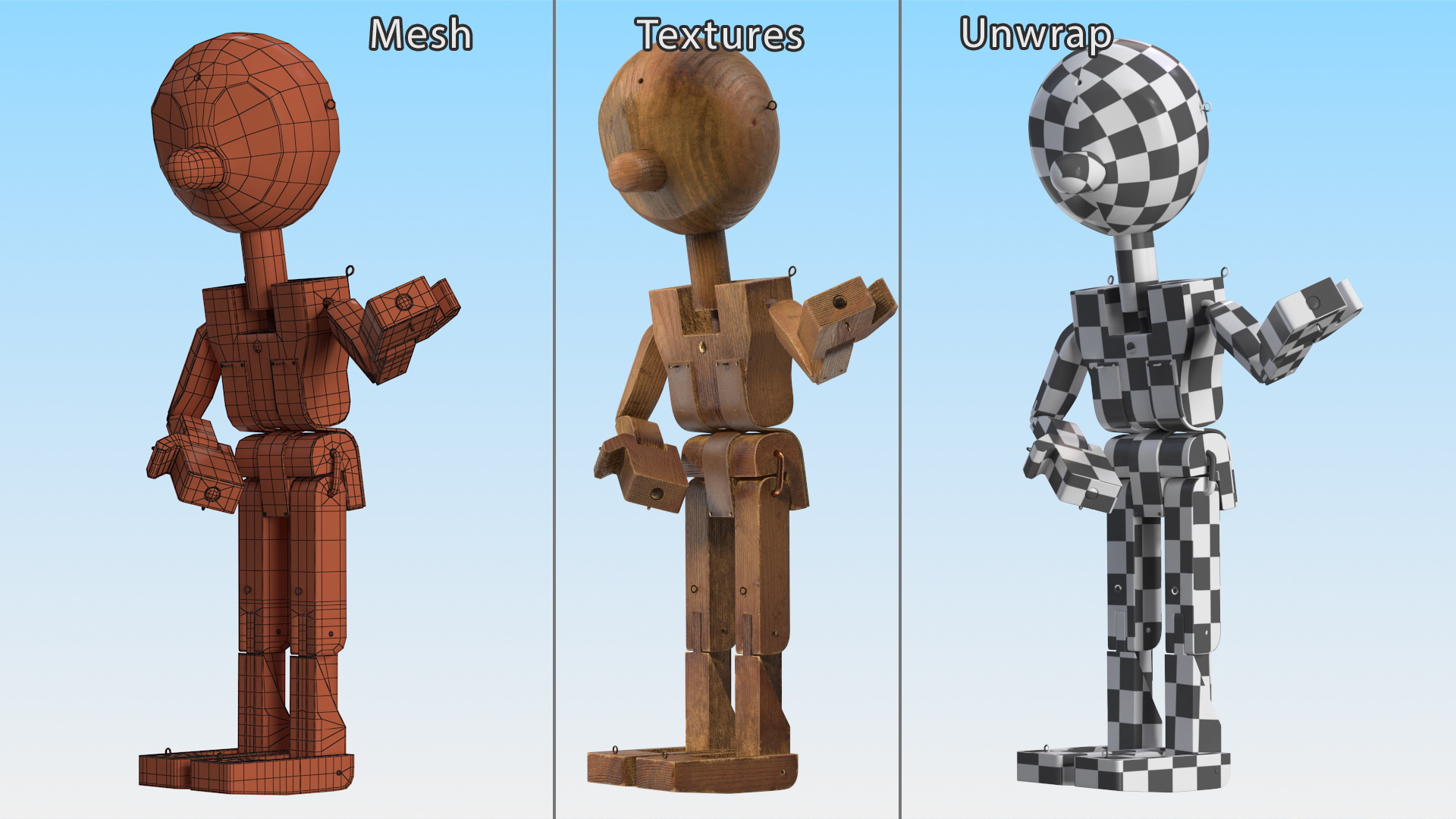 3D Dirty Wood Character Shows