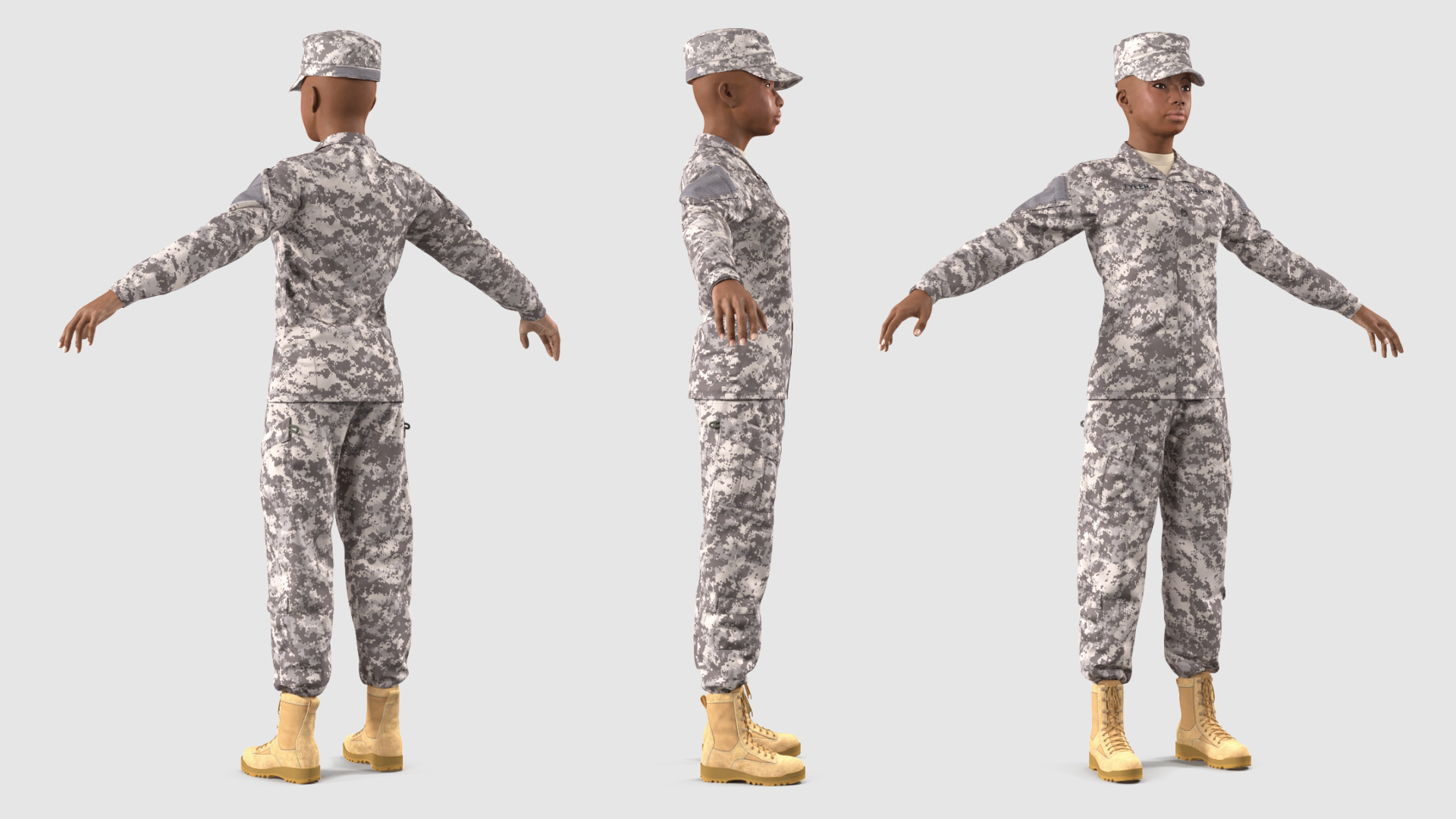 Black Female Soldier ACU Neutral Pose 3D